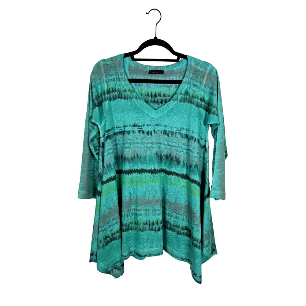 Nally & Millie Watercolor Wearable Art Teal Lightweight Top Small